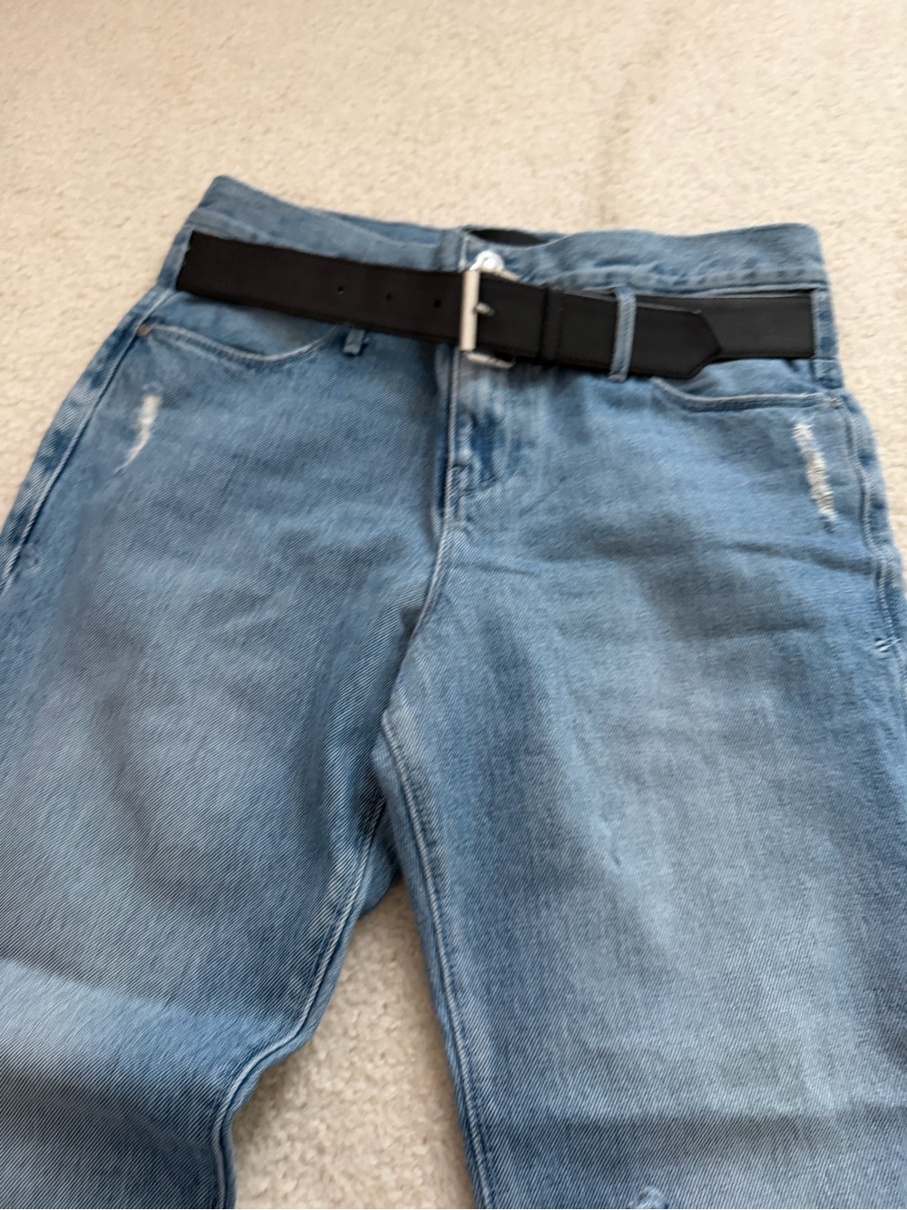 RtA Dexter Half Belt Jeans Straight Leg Factory Distressed Blue Wash Denim Small - Picture 3 of 13